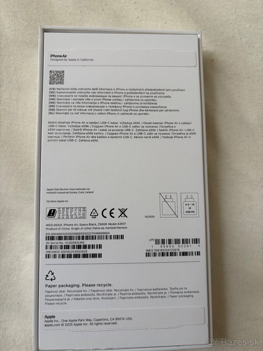 Predám/ Vymením IPhone Air 256GB/čierny/ záruka