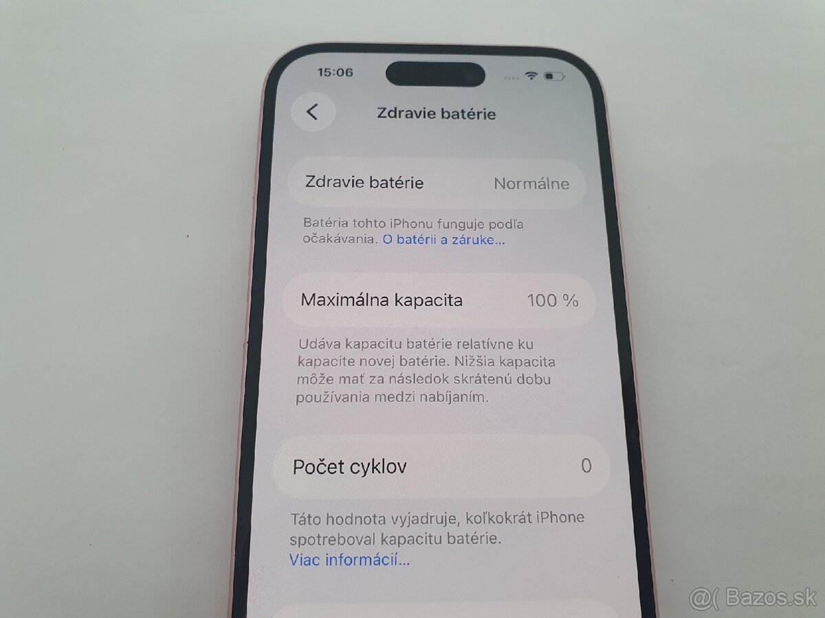 iPhone 15 128GB 100% kapacita batérie