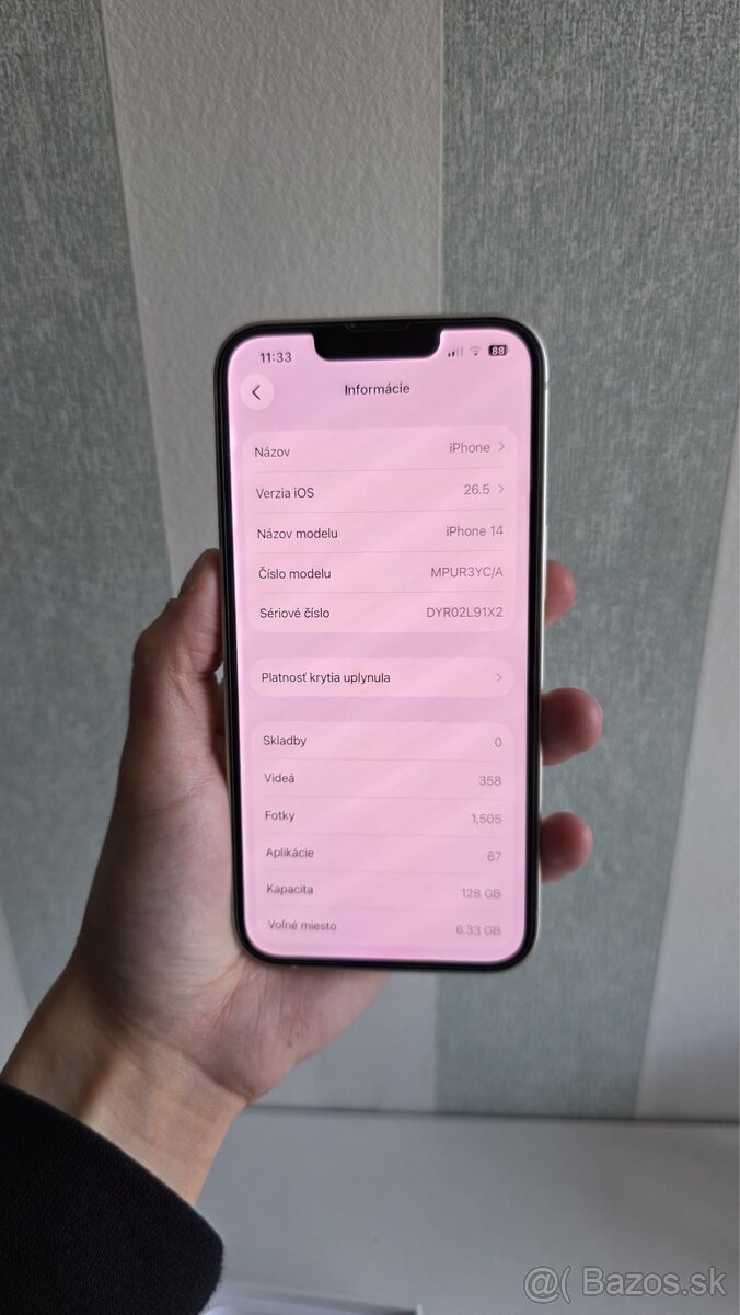 iPhone 14 – hviezdne biely, odhlasený iCloud, FaceID funkčné