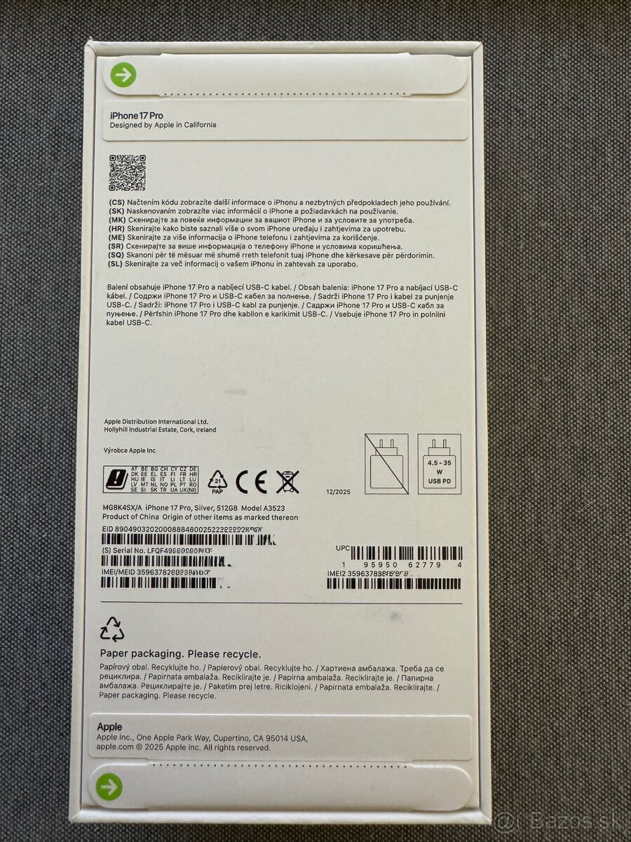 NOVÝ, NEROZBALENÝ – Iphone 17 Pro 512 GB SILVER