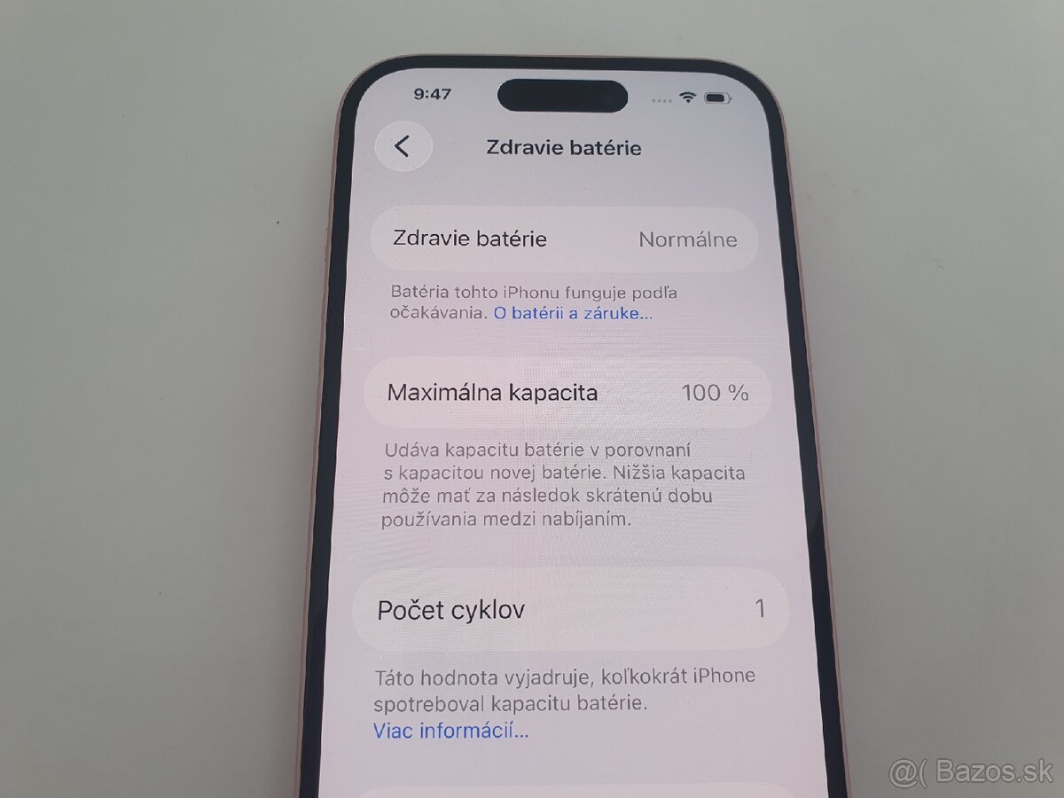 iPhone 15 128GB 100% kapacita batérie RUŽOVÝ